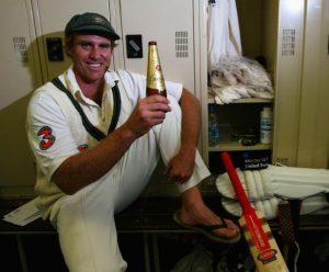 PERTH, AUSTRALIA - OCTOBER 10: Matthew Hayden of Australia relaxes in the rooms after scoring 380 to break Brian Lara of The West Indies world record of 375 during day two of the First Test between Australia and Zimbabwe played at the WACA Ground on October 10, 2003 in Perth, Australia. (Photo by Hamish Blair/Getty Images)