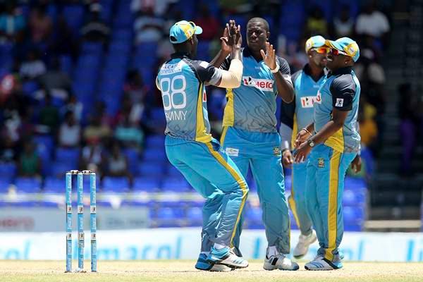 St. Lucia Zouks celebrate a wicket. (Photo by Ashley Allen/LatinContent/Getty Images)