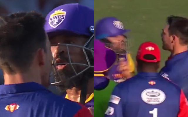 Yusuf Pathan and Mitchell Johnson's argument (Credits: Legends League Cricket)