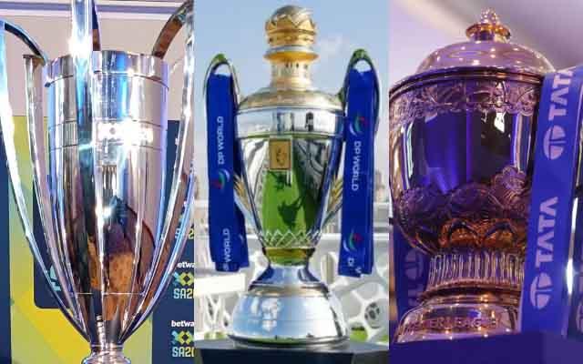 ILT20, SA20 and IPL trophies