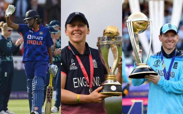 Jhulan Goswami, Heather Knight, and Eoin Morgan