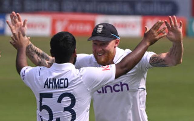 Rehan Ahmed with Ben Stokes.