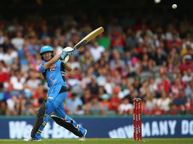 MELBOURNE, AUSTRALIA - JANUARY 18:  Tim Ludeman of the Stikers bats during the Big Bash League match between the Melbourne Renegades and the Adelaide Strikers at Etihad Stadium on January 18, 2016 in Melbourne, Australia.  (Photo by Robert Cianflone - CA/Cricket Australia/Getty Images)