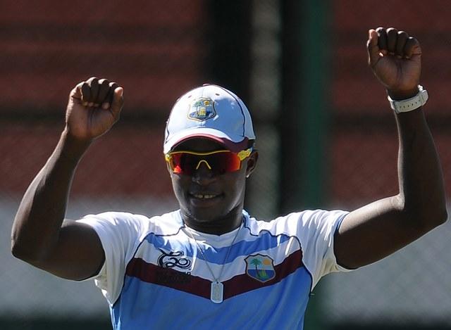 West Indies cricketer Fidel Edwards warms up during an ICC Twenty20 Cricket World Cup practice session ahead of their final match against Sri Lanka in Colombo on October 6, 2012. AFP PHOTO/ LAKRUWAN WANNIARACHCHI        (Photo credit should read LAKRUWAN WANNIARACHCHI/AFP/GettyImages)