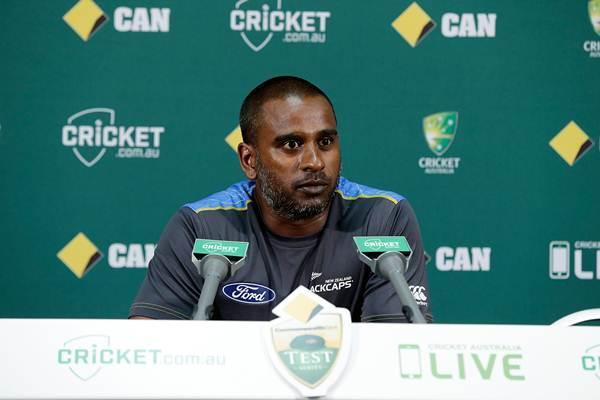 Dimitri Mascarenhas, bowling coach for New Zealand speaks at a press conference after day one of the second Test match between Australia and New Zealand at WACA on November 13, 2015 in Perth, Australia. (Photo by Will Russell - CA/Cricket Australia/Getty Images)