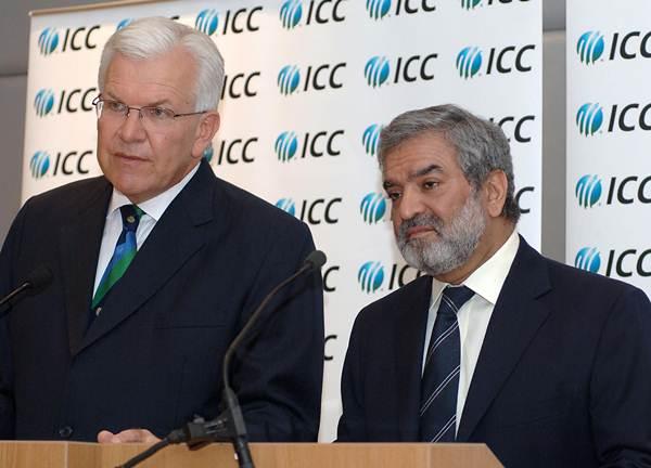 Dubai, UNITED ARAB EMIRATES: International Cricket Council (ICC) President Ehsan Mani (R) and Chief Executive Malcolm Speed, give 15 February 2006 a press conference in Dubai in which they announced plans to stage a Twenty20 World Cup in September 2007. The International Cricket Council (ICC) announced plans on Wednesday to stage a Twenty20 world championship in September 2007. World cricket's governing body also said it wanted to scrap the controversial super-sub rule in one-day internationals. The Twenty20 cricket, it is a form of one-day cricket in which each team bats for a maximum of only 20 overs, contrasting with 50 overs for a standard one-day match. This means a game can be completed in about three hours, making it more palatable for children and families than longer matches. AFP PHOTO/HAIDER SHAH (Photo credit should read HAIDER SHAH/AFP/Getty Images)