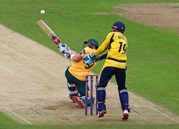 CHESTER-LE-STREET, ENGLAND - JUNE 15: Riki Wessels of Nottinghamshire hits a ball over Phil Mustard of Durham during the Royal London One Day Cup match between Durham and Nottinghamshire at Emirates Durham ICG on June 15, 2016 in Chester-le-Street, England. (Photo by Ian Horrocks/Getty Images)