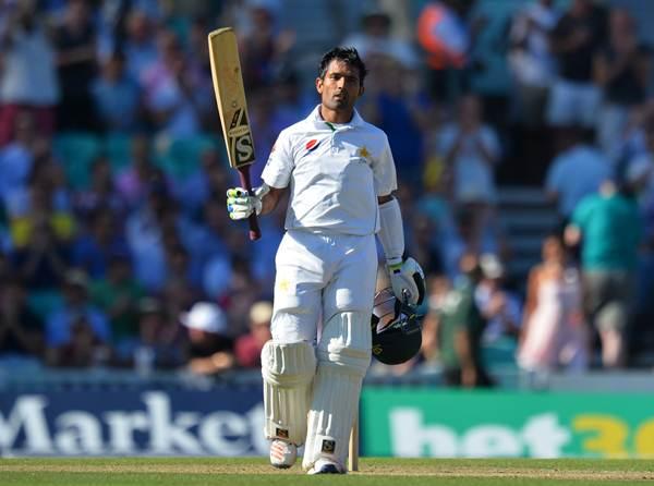 Pakistan's Asad Shafiq celebrates making a century (100 runs) on the second day of the fourth test cricket match between England and Pakistan at the Oval in London on August 12, 2016.   / AFP / GLYN KIRK / RESTRICTED TO EDITORIAL USE. NO ASSOCIATION WITH DIRECT COMPETITOR OF SPONSOR, PARTNER, OR SUPPLIER OF THE ECB        (Photo credit should read GLYN KIRK/AFP/Getty Images)