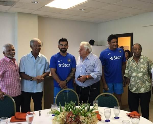 Virat Kohli with Sir Garry Sobers, Sir Everton Weekes, Anil Kumble, Gordon Greenidge, Farokh Engineer, Karsan Ghavri