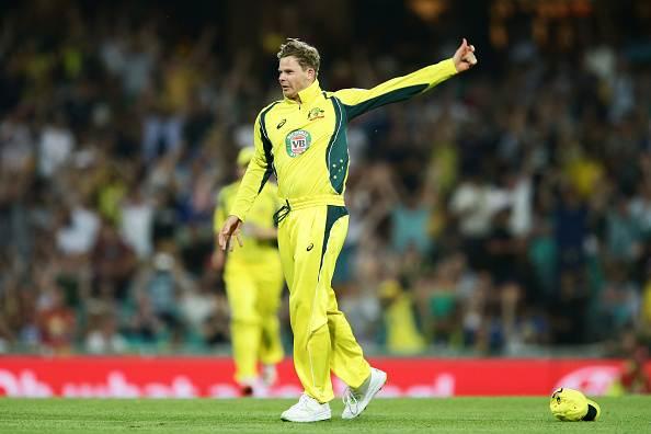 SYDNEY, AUSTRALIA - DECEMBER 04: Steve Smith of Australia celebrates taking a catch to dismiss BJ Watling of New Zealand during game one of the One Day International series between Australia and New Zealand at Sydney Cricket Ground on December 4, 2016 in Sydney, Australia. (Photo by Matt King - CA/Cricket Australia/Getty Images)