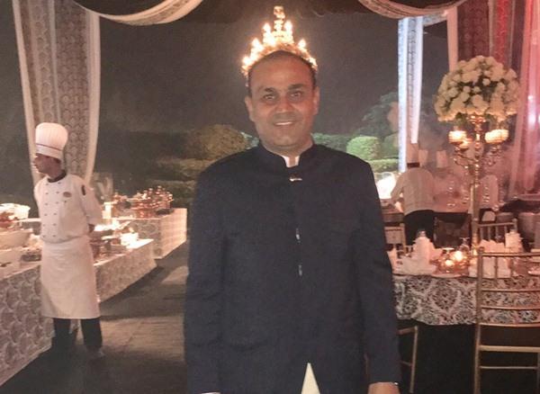 Former Indian opener Virender Sehwag in a picture from Yuvraj Singh's reception in New Delhi. (Photo Source: Twitter)