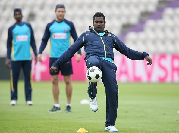 SOUTHAMPTON, ENGLAND - JULY 04: Angelo Matthews of Sri Lanka warms up during the Sri Lanka nets session at Ageas Bowl on July 4, 2016 in Southampton, England. (Photo by Tom Shaw/Getty Images)