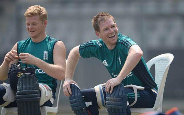 England captain Eoin Morgan and Sam Billings share a joke