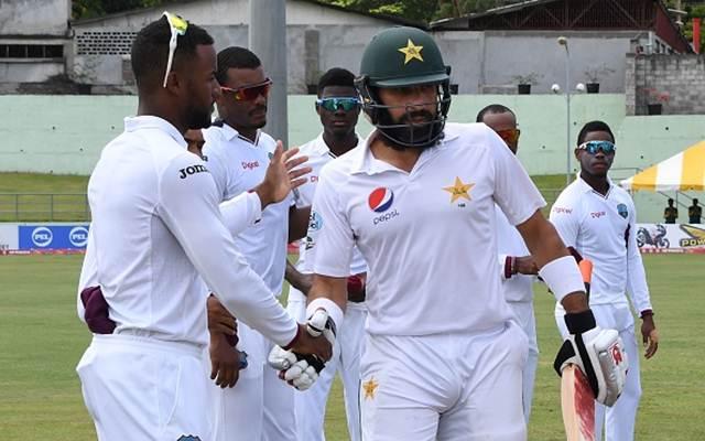 Members of the West Indies team form a guard of honour for captain Misbah-ul-Haq