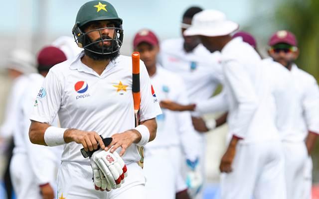 Misbah ul Haq of Pakistan dismissed by Jason Holder of West Indies
