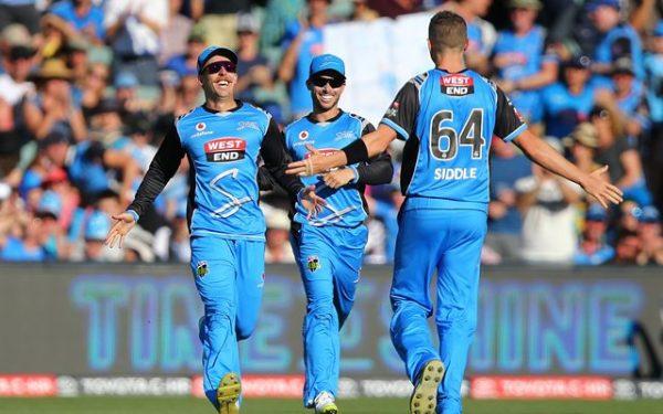 Jake Lehmann and Peter Siddle of the Strikers celebrate the wicket of George Bailey | CricTracker.com