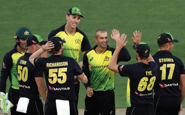 Australia's Ashton Agar celebrates with teammates