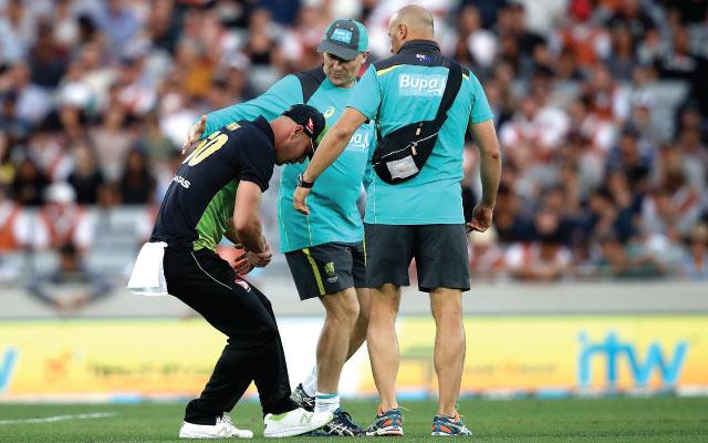 Chris Lynn of Australia leaves the field injured during the International Twenty20 Tri Series