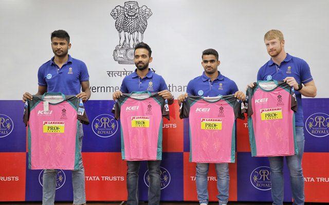 Krishnappa Gowtham, Ajinkya Rahane, Mahipal Lomror and Heinrich Klassen reveal the special jersey ahead of cancer Out match