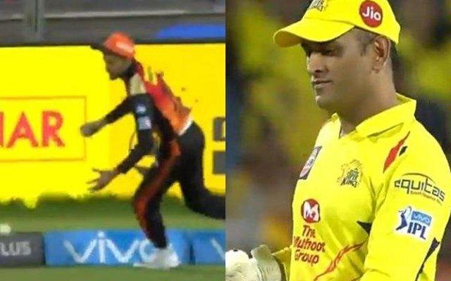 MS Dhoni reacts as Manish Pandey drops him