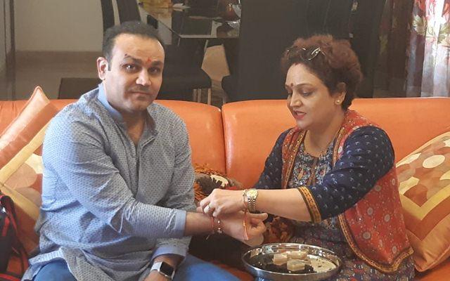Virender Sehwag gets rakhi tied
