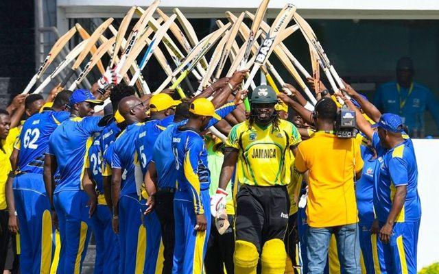 Chris Gayle gets a guard of honour ahead of his last List-A game for Jamaica