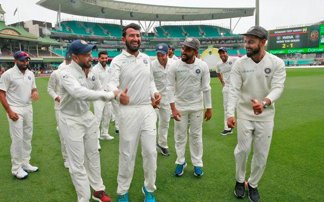 Virat Kohli and the Indian cricket team celebrate winning the series