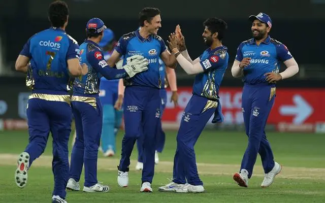 Trent Boult of Mumbai Indians celebrating the fall of wicket
