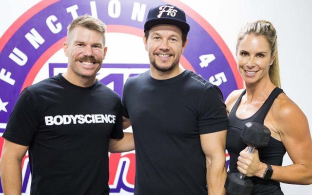 David Warner and his wife with Mark Wahlberg