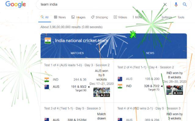 Google Fireworks for Team India