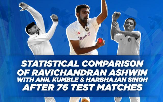 In this article, we are going to compare the numbers of Ashwin, Kumble and Harbhajan at the end of 76 Tests.