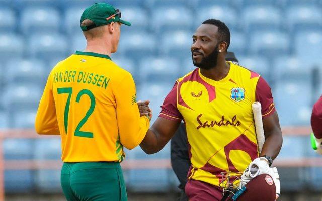Van der Dussen congratulates Andre Russell for their victory