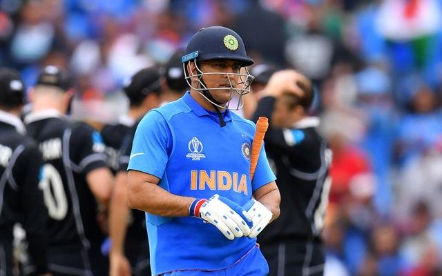 MS Dhoni walking off after getting run-out in World Cup semi-final against New Zealand.