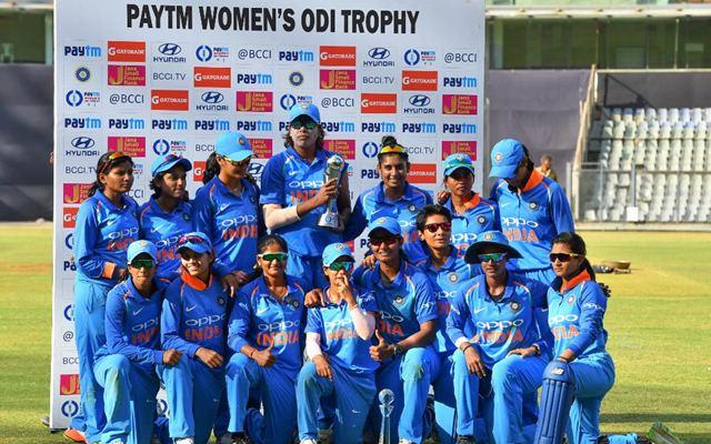 Deepti Sharma of India celebrates with her teammates