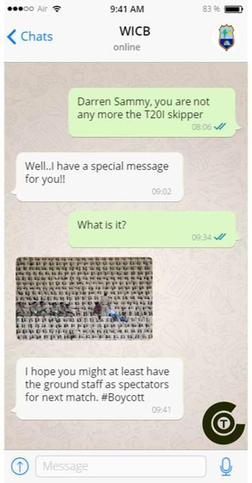 WICB Fake WhatsApp chat