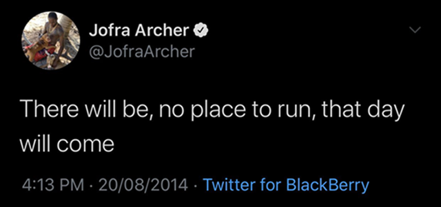 Jofra Archer's Tweet